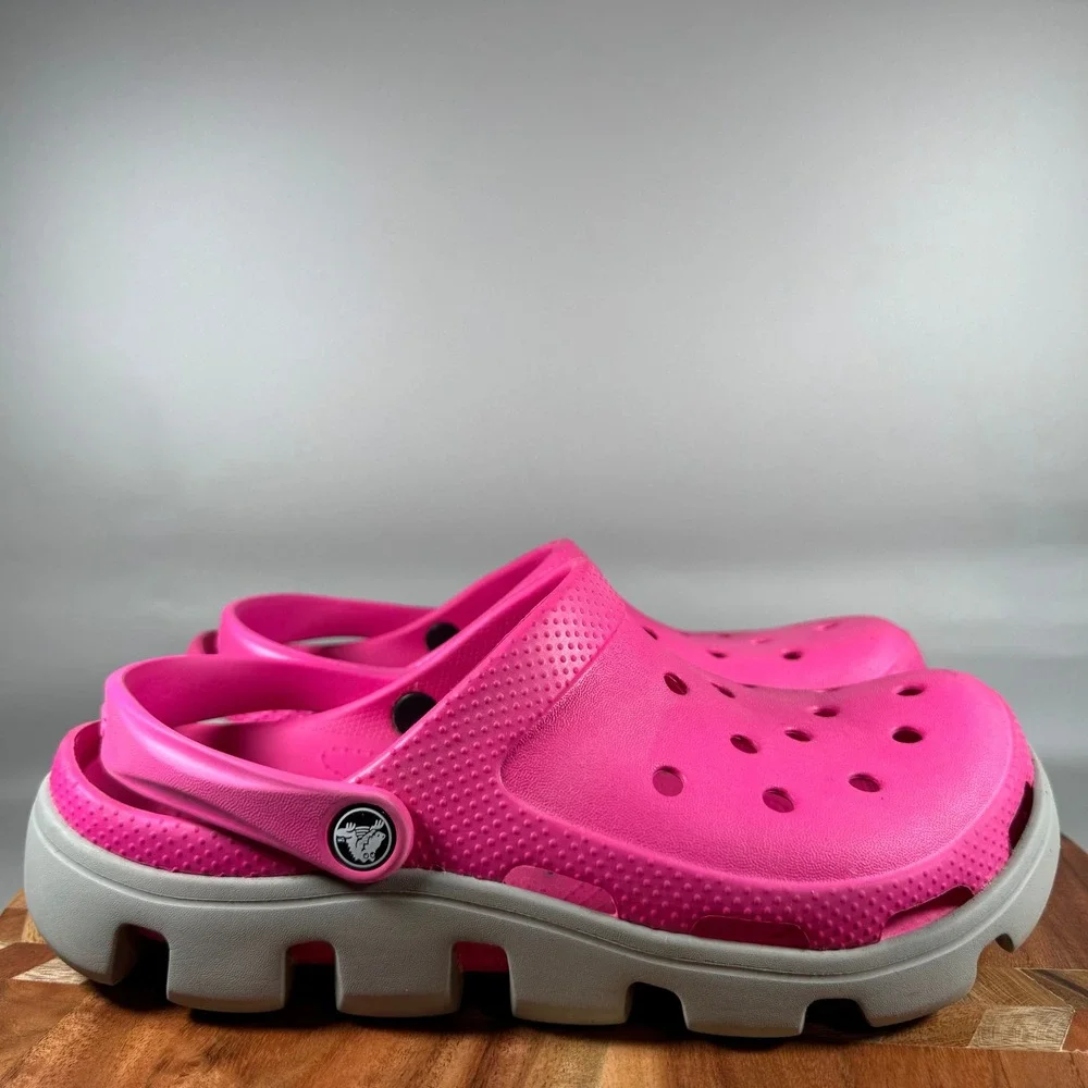Crocs Duet Sport Clog Electric Pink Graphite Mens 9 Womens 11 Slip On Shoes